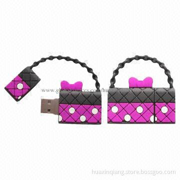 Bag-shaped USB Drives, 128MB-32GB Capacity, Logo Design, Soft PVC Material, 5-year Warranty, USB2.0